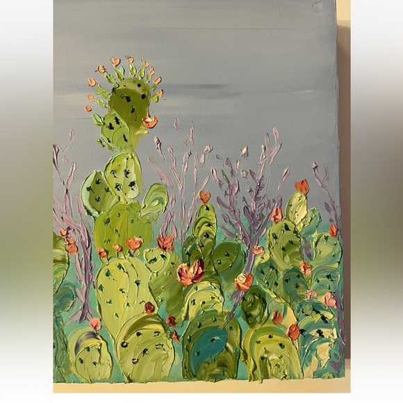 ORIGINAL Cactus Oil Painting Desert 12 X 12 Inches Contemporary Impasto - Picture 4 of 12